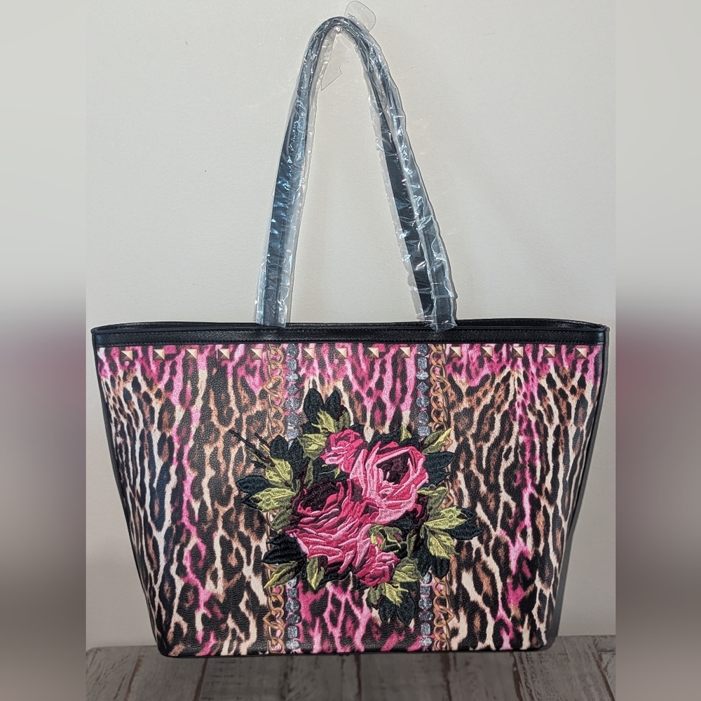Betsey Johnson Embroidered Patch Tote/Leopard Print - Picture 6 of 7